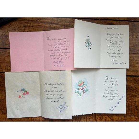 Lot of 4 'It's A Girl' Greeting Cards, Vintage Greeting Cards, New Daughter Card - Picture 6 of 7